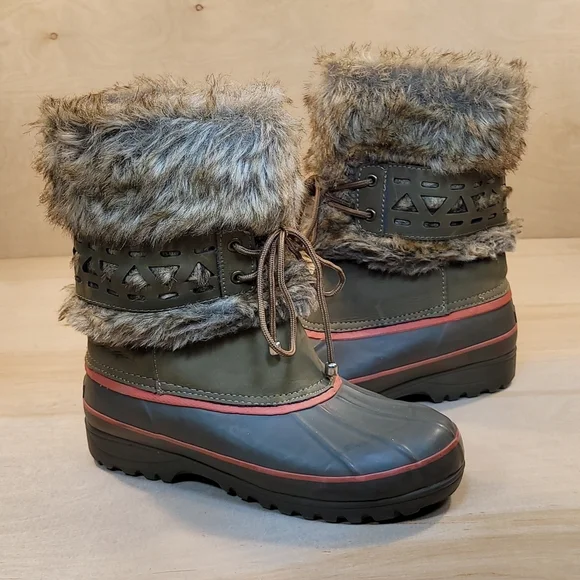 Khombu Womens Pull On Waterproof Rubber And Fur Snow Boots - Picture 8 of 10